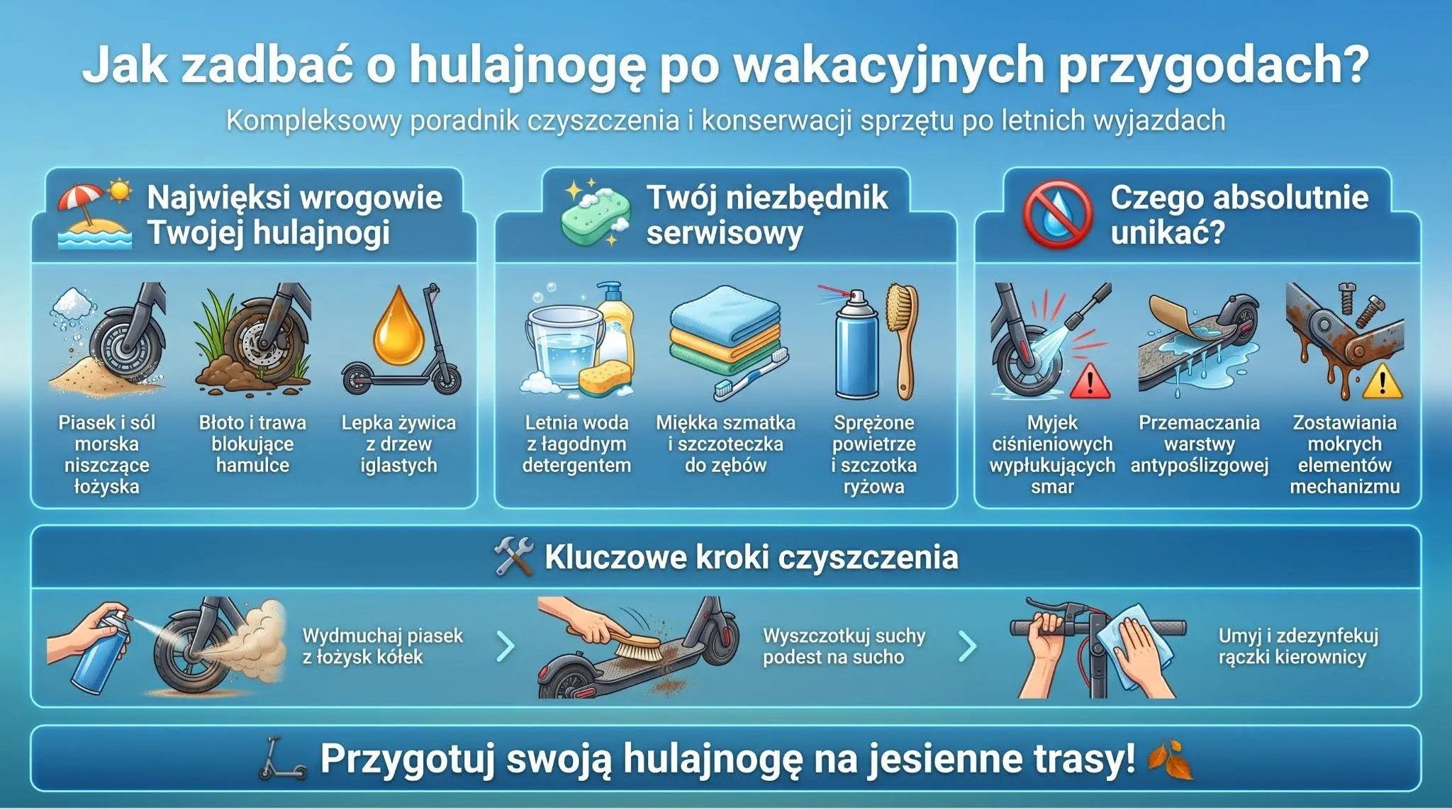 Jak zadbać o hulajnogę po wakacyjnych przygodach?