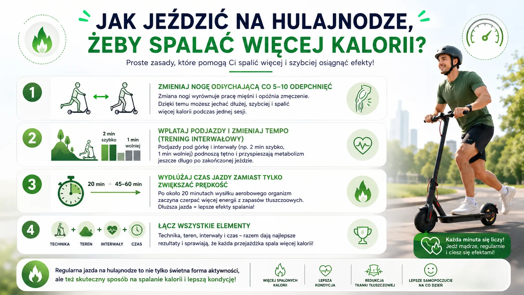 Jak jeździć na hulajnodze żeby spalać więcej kalorii?