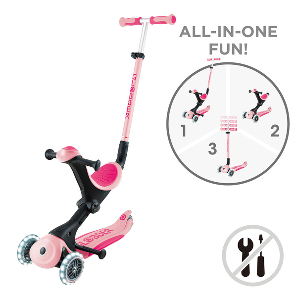 GO•UP DELUXE LIGHTS - hulajnoga trójkołowa z siedziskiem - Pastel Pink (646-710-2)